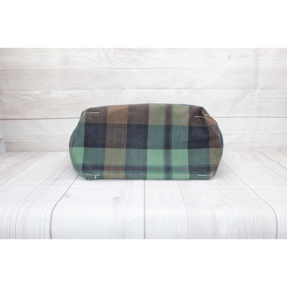 LL Bean Green Plaid Canvas Leather Handles Everyday Tote Bag - Picture 6 of 8